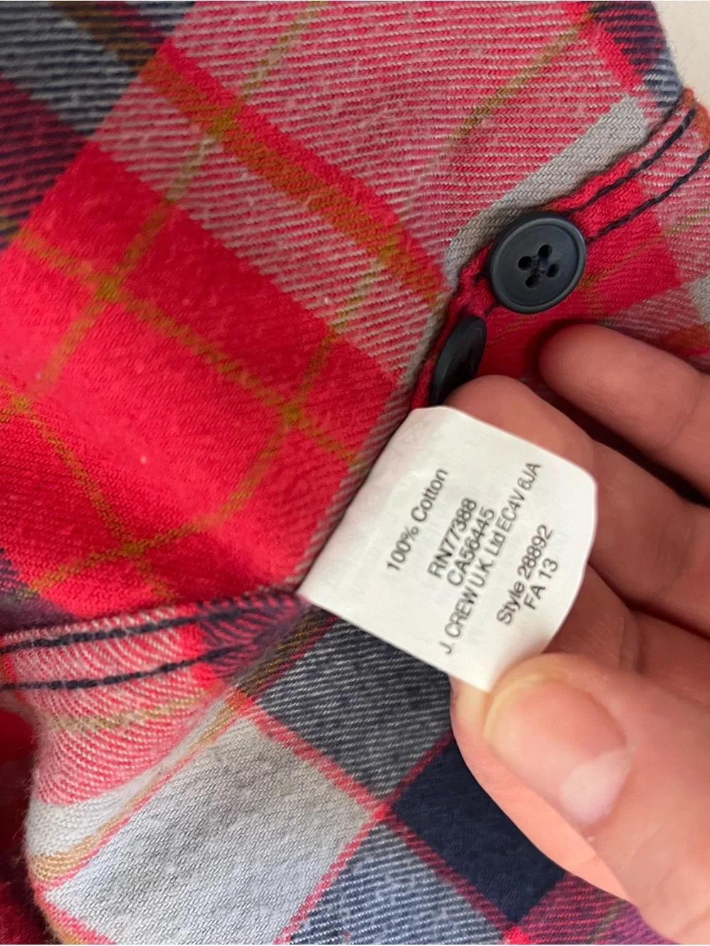 Men’s Plaid Flannel J. Crew Red and Navy Casual